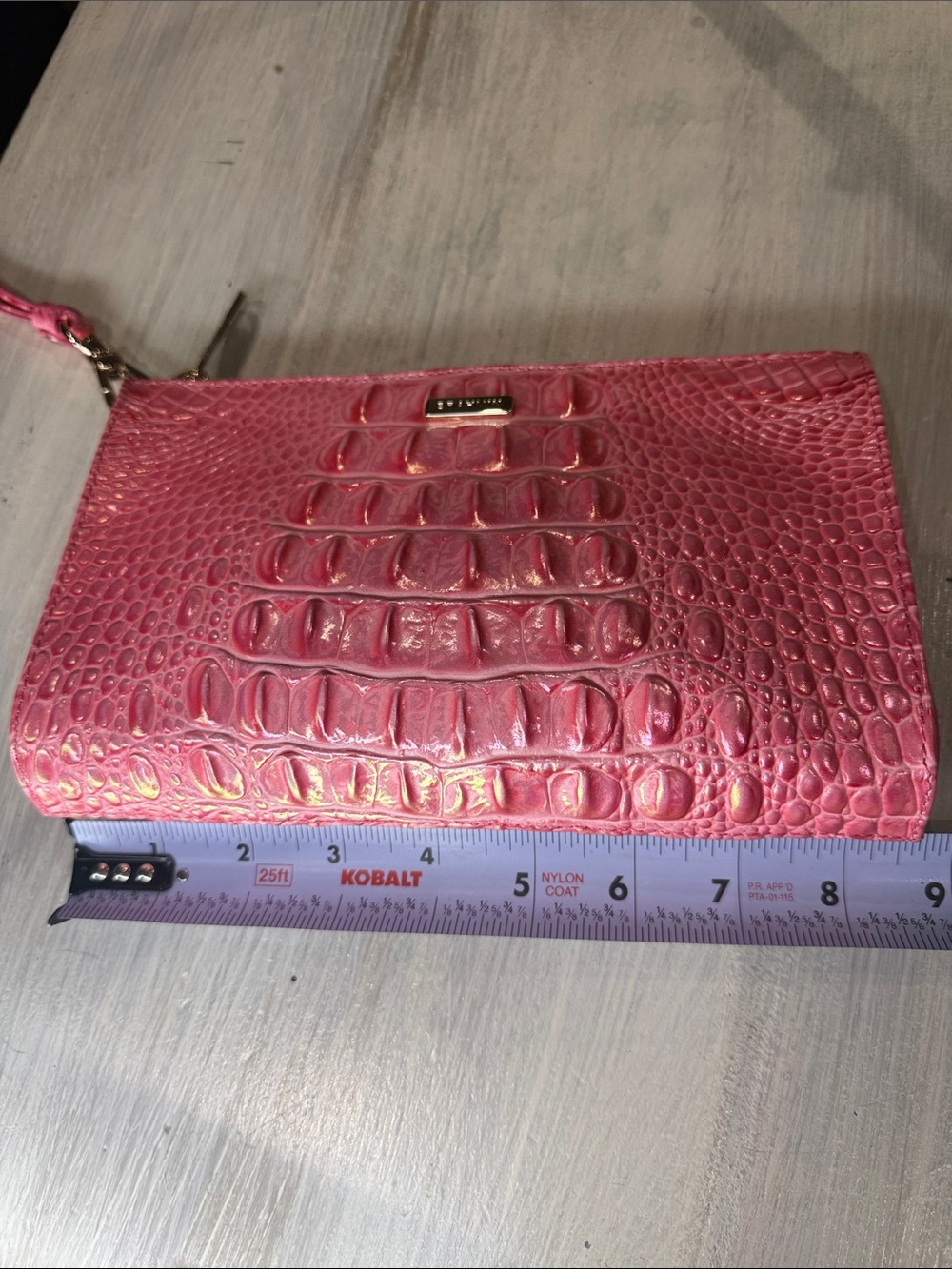 Brahmin Metallic Pink Daisy Croc-Embossed Leather Wristlet with Gold Hardware - Picture 8 of 9